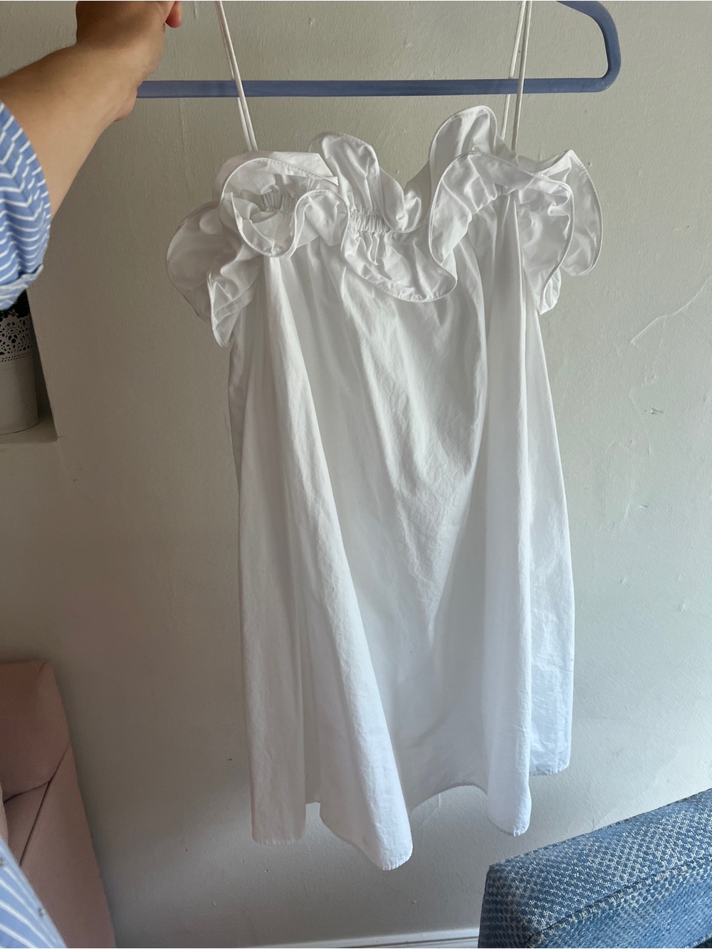 H&M White Ruffled tank Dress with Thin Straps